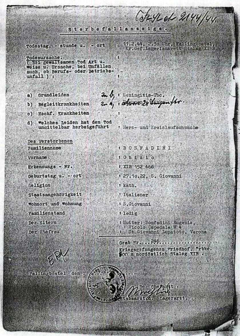 Bonfadini Obizio - Comunicazione decesso