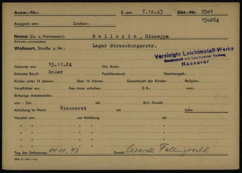 Documenti sull'Iscrizione degli Stranieri e sull'Impiego dei Lavoratori Forzati, 1939 - 1945