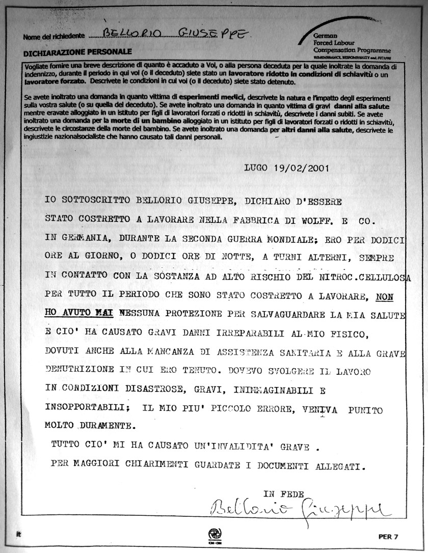 Dichiarazione autografa sulle condizioni di lavoro